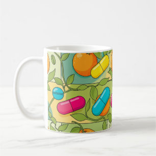 Taza De Café Patrón de píldora de vitamina y cítricos coloridos