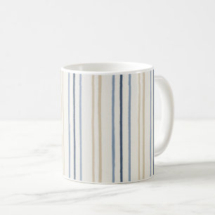 Taza De Café Patrón de Pinstripe Costero Azul y Arenoso con Toq