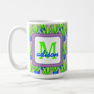 Taza De Café Patrón de plantas de aloe vera monogramado