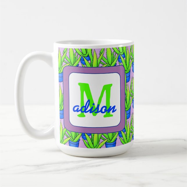 Taza De Café Patrón de plantas de aloe vera monogramado (Izquierda)