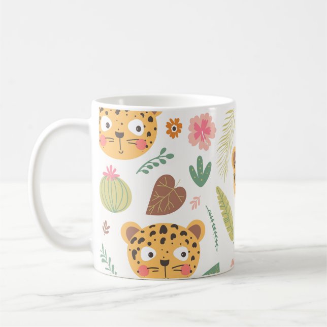 Taza De Café Patrón de plantas tropicales de cabeza de leopardo (Izquierda)