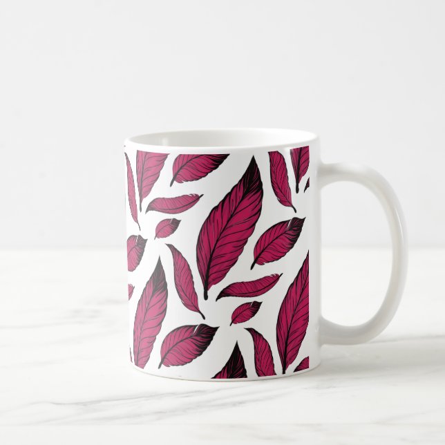 Taza De Café Patrón de pluma rosa vibrante (Derecha)