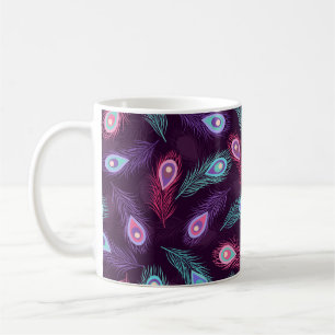Taza De Café Patrón de plumas de pavo real dibujadas a mano. V