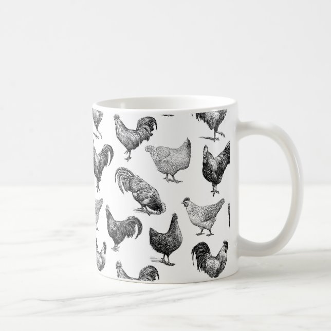 Taza De Café Patrón de pollo de granja de campo retro (Derecha)