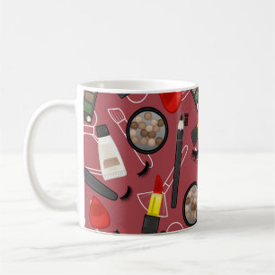 Taza De Café Patrón de productos de belleza sobre fondo rojoapl