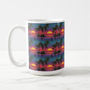 Taza De Café Patrón de puesta de sol de palmera Retro Synthwave