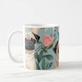 Taza De Café Patrón de Pug Floral Vintage, Botánico y Lindo Per