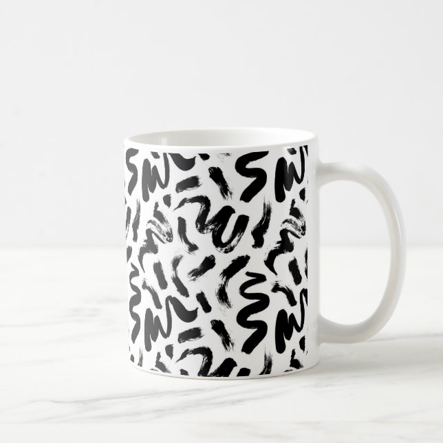 Taza De Café Patrón de punteo de pincel de tinta negra (Derecha)