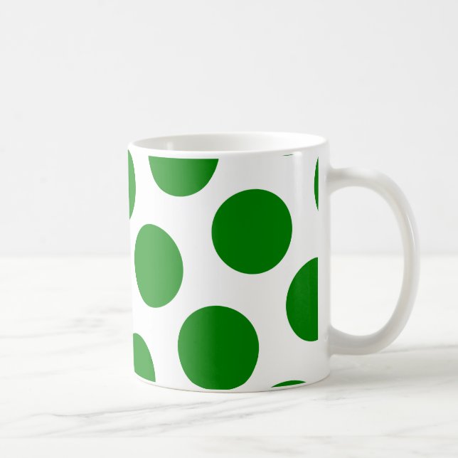 Taza De Café Patrón de puntos de polka blanco y verde (Derecha)