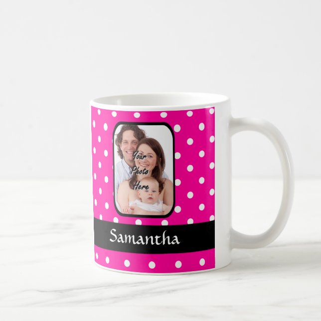 Taza De Café Patrón de puntos de polka rosa caliente (Derecha)