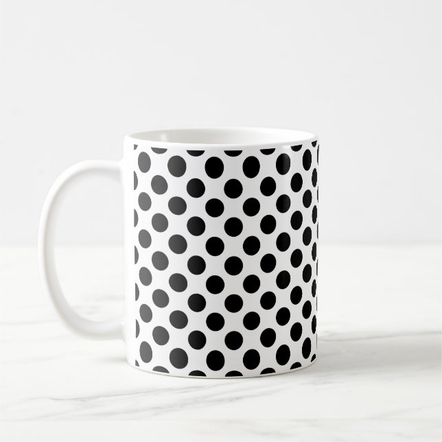Taza De Café Patrón de puntos polacos de tamaño medio negro en  (Izquierda)