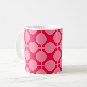 Taza De Café Patrón de puntos polka del retro rosa rojo monocro