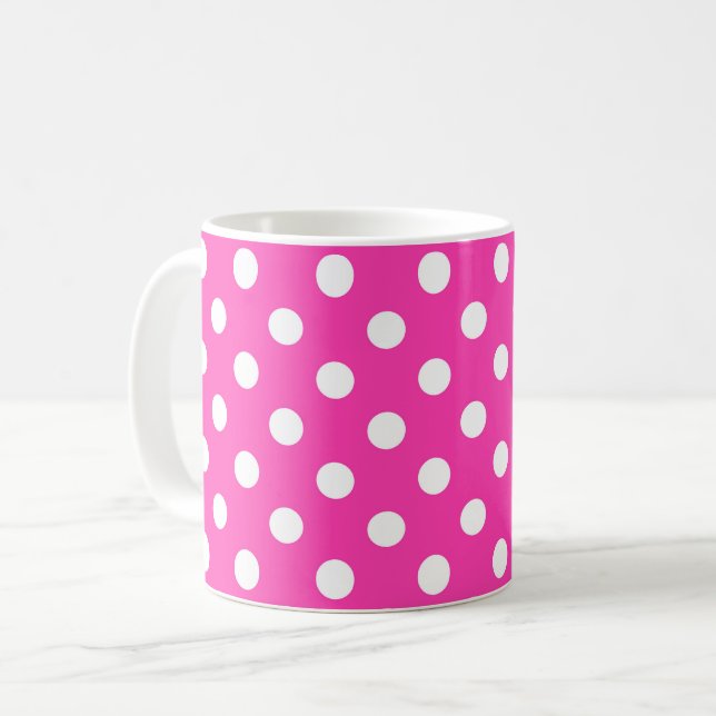 Taza De Café patrón de puntos polka rosa brillante (Anverso izquierdo)