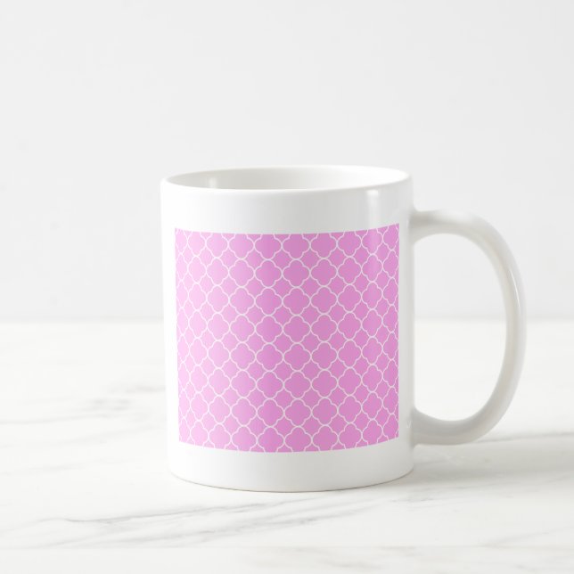 Taza De Café Patrón De Quatrefoil Rosa Y Blanco (Derecha)