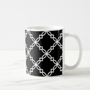 Taza De Café Patrón de quatrefolios grandes blancos negros