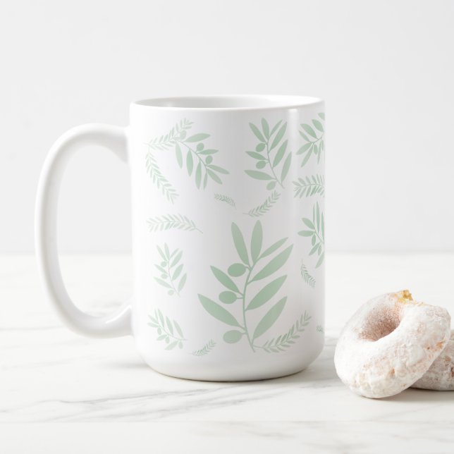Taza De Café Patrón de rama de olivo natural (Con donut)