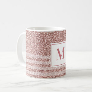 Taza De Café Patrón de raya de brillo de oro rosa Monograma