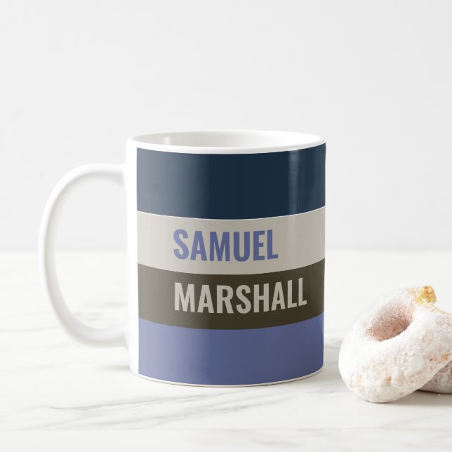 Taza De Café Patrón de rayas azules y marrones personalizado (Con donut)