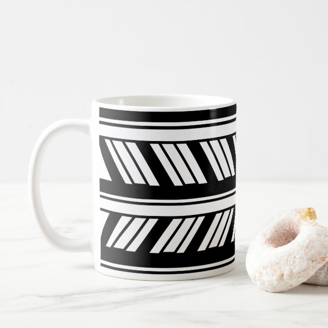 Taza De Café Patrón de rayas de cheurón negro y blanco (Con donut)