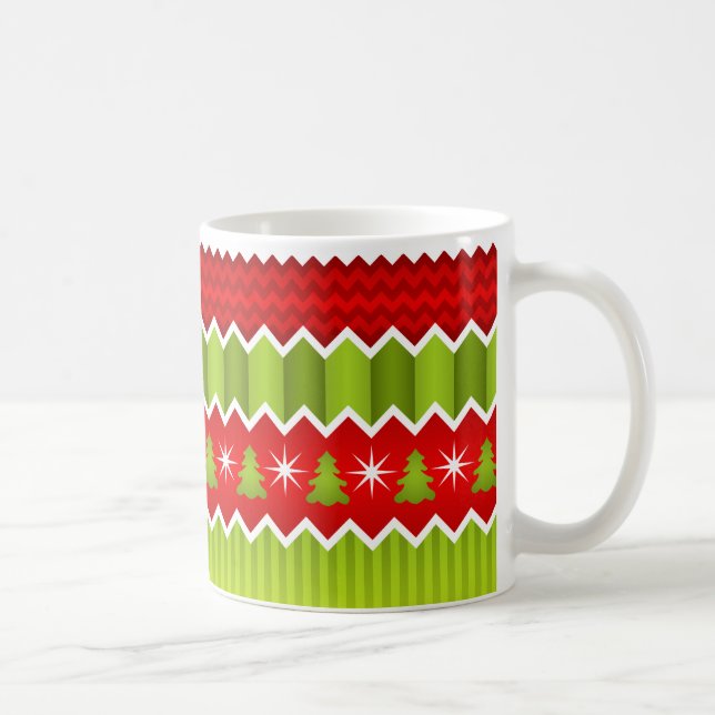Taza De Café Patrón De Rayas De Chevron Rojo Y Verde navidad (Derecha)