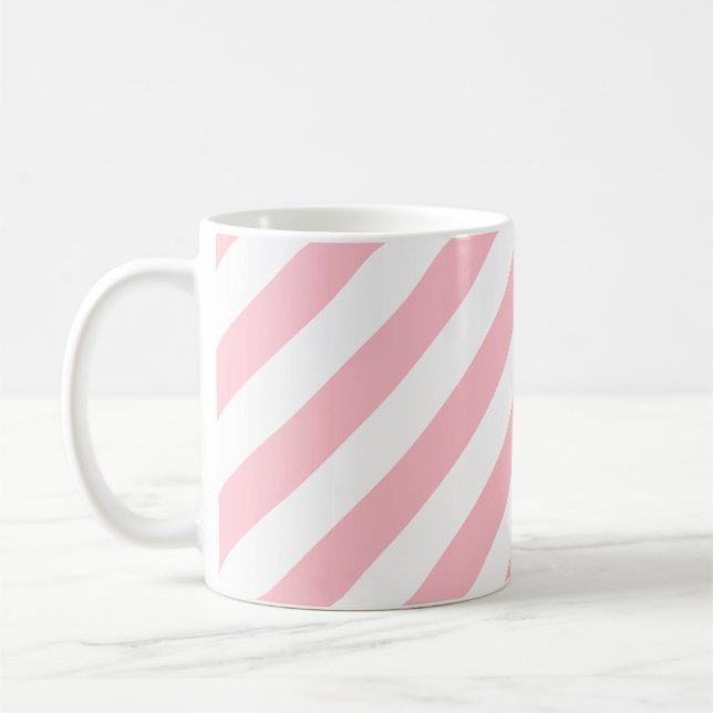 Taza De Café Patrón de rayas diagonales grandes rosas y blancas (Izquierda)