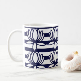 Taza De Café Patrón de rayas florales de Lotus Flower