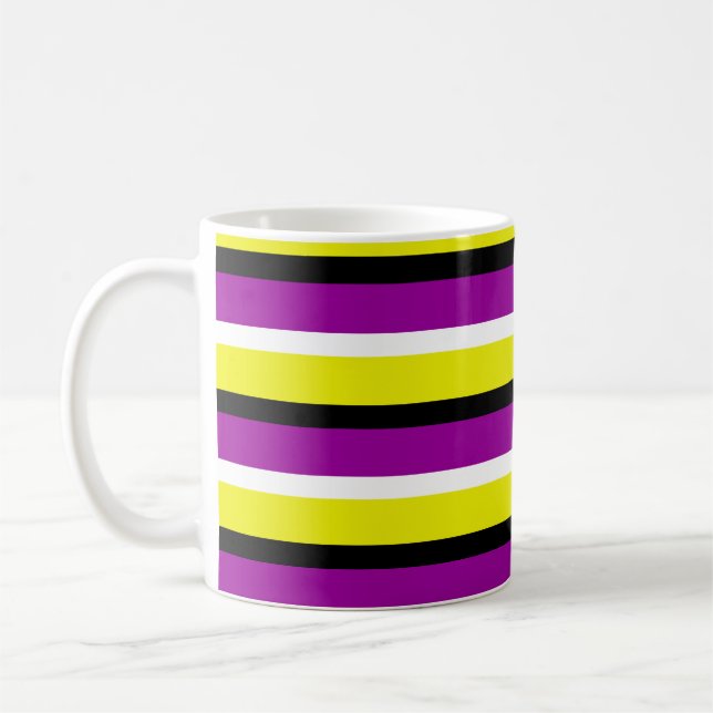 Taza De Café Patrón de rayas moradas amarillas (Izquierda)