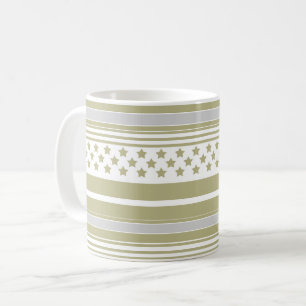 Taza De Café Patrón de rayas oliva con estrellas