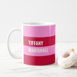 Taza De Café Patrón de rayas rosadas y rojas personalizado