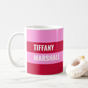 Taza De Café Patrón de rayas rosadas y rojas personalizado
