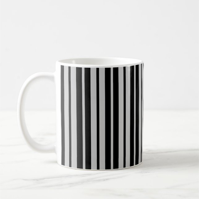 Taza De Café Patrón de rayas verticales gris ceniza negro (Izquierda)