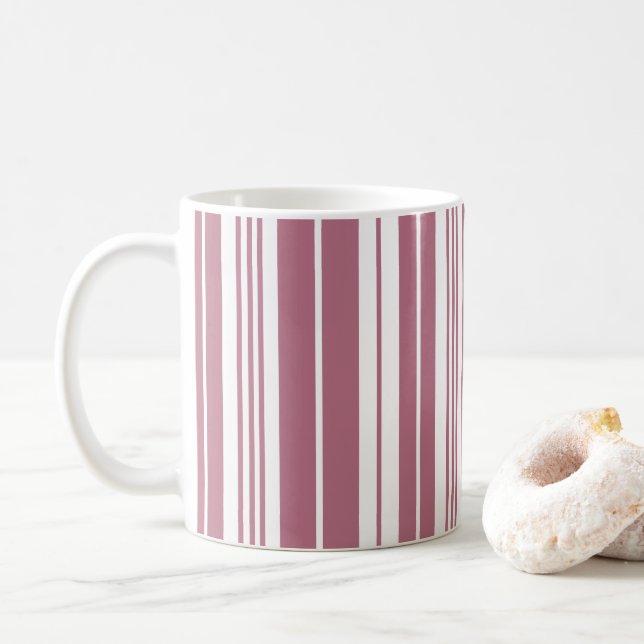Taza De Café Patrón de rayas verticales rosadas blancas (Con donut)