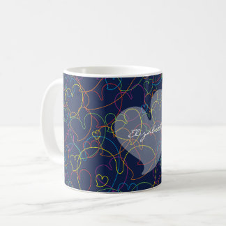 Taza De Café Patrón de red de corazones coloridos - Azul intens