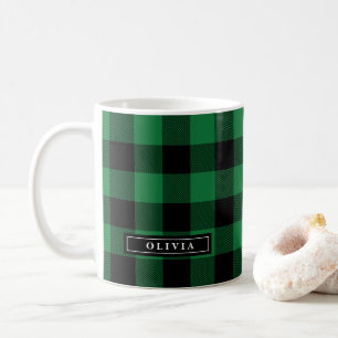 Taza De Café Patrón de relleno de búfalo verde monogramado Mug