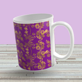 Taza De Café Patrón de remolino de damasco dorado rústico vinta