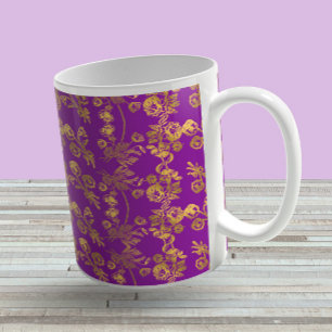 Taza De Café Patrón de remolino de damasco dorado rústico vinta