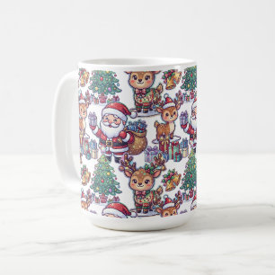 Taza De Café Patrón de Reno de Santa Claus Navidad