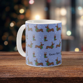Taza De Café Patrón de renos de Navidades de Dachshund personal