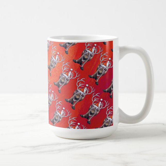Taza De Café Patrón de renos divertidos en rojo (Derecha)