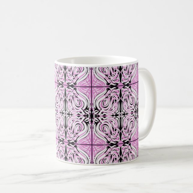 Taza De Café Patrón de repetición de curva blanca rosada (Anverso derecho)