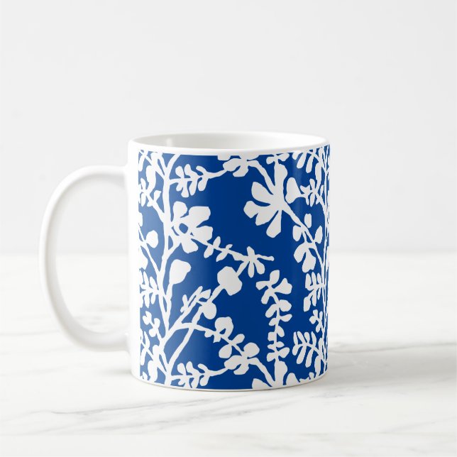 Taza De Café Patrón De Repetición Floral Azul Y Blanco (Izquierda)