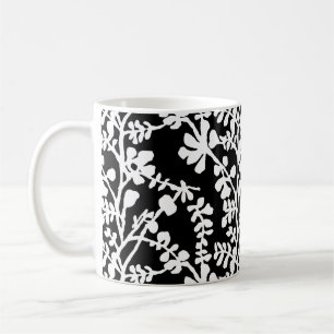 Taza De Café Patrón De Repetición Floral Blanco Y Negro