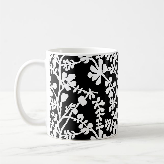 Taza De Café Patrón De Repetición Floral Blanco Y Negro (Izquierda)