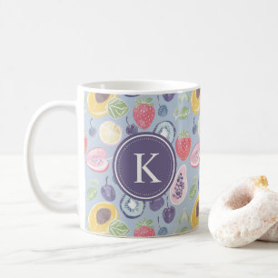 Taza De Café Patrón de resorte de monograma de frutas coloridas