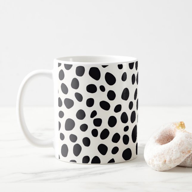Taza De Café Patrón de resumen de perros dálmatas blancos y neg (Con donut)
