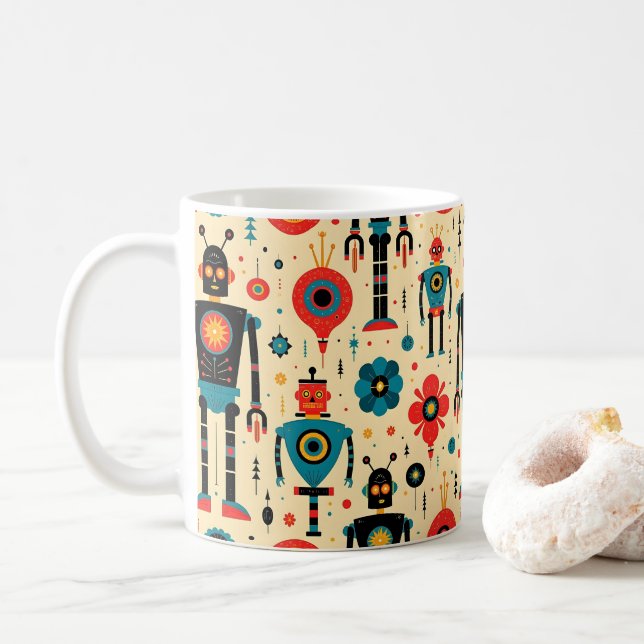 Taza De Café Patrón de robots Personalizado de ciencia ficción  (Con donut)
