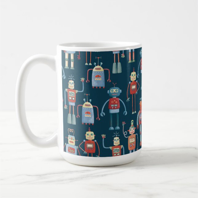 Taza De Café Patrón de robots retro estilo de los años 50 diver (Izquierda)