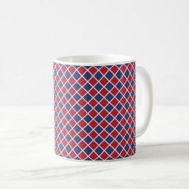Taza De Café Patrón de rombo de arlequín de cuadros rojo azul b