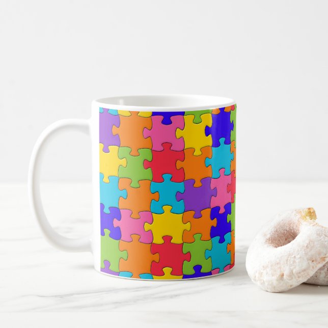 Taza De Café Patrón de rompecabezas - Piezas multicolor (Con donut)