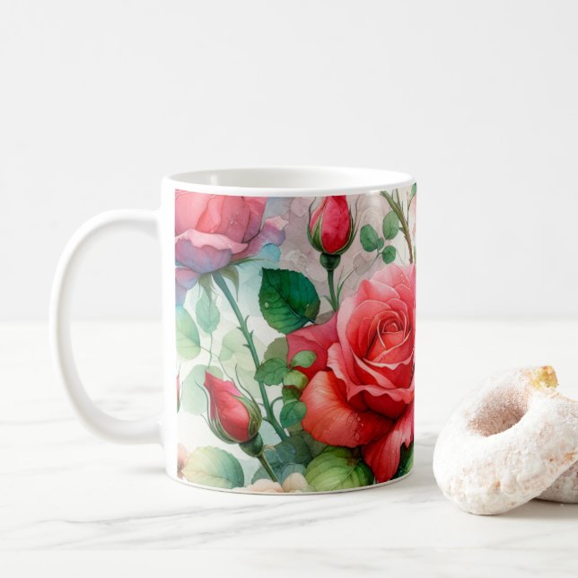 Taza De Café Patrón de Rosa Caprichoso (Con donut)